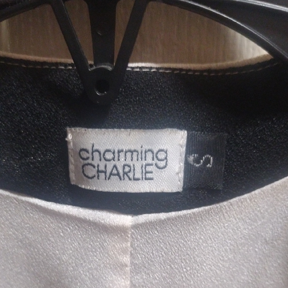 Charming Charlie Black Blazer with White Contrast Trim - Picture 2 of 6